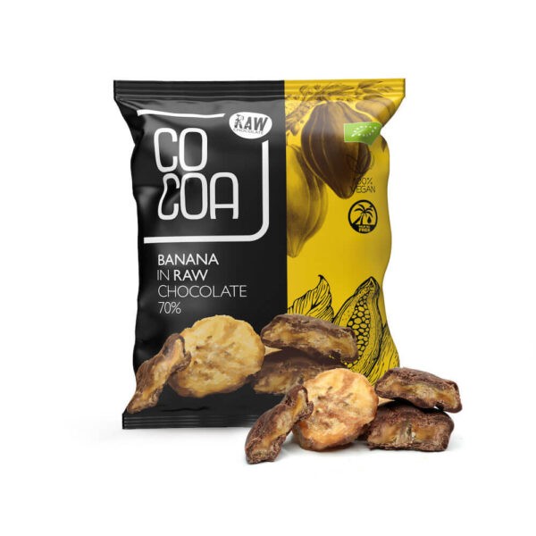 BANANE IN CIOCOLATA  RAW-VEGAN ECO    70GR   FARA LAPTE  CU ZAHAR DE COCOS O GUSTARE DELICIOASA