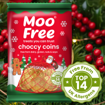 MOO FREE BANUTI DE CIOCOLATA 49 GR  FARA LAPTE FARA LACTOZA FARA GLUTEN FARA SOIA FARA NUCIFERE FARA ARAHIDE FARA URME DE ALERGENI